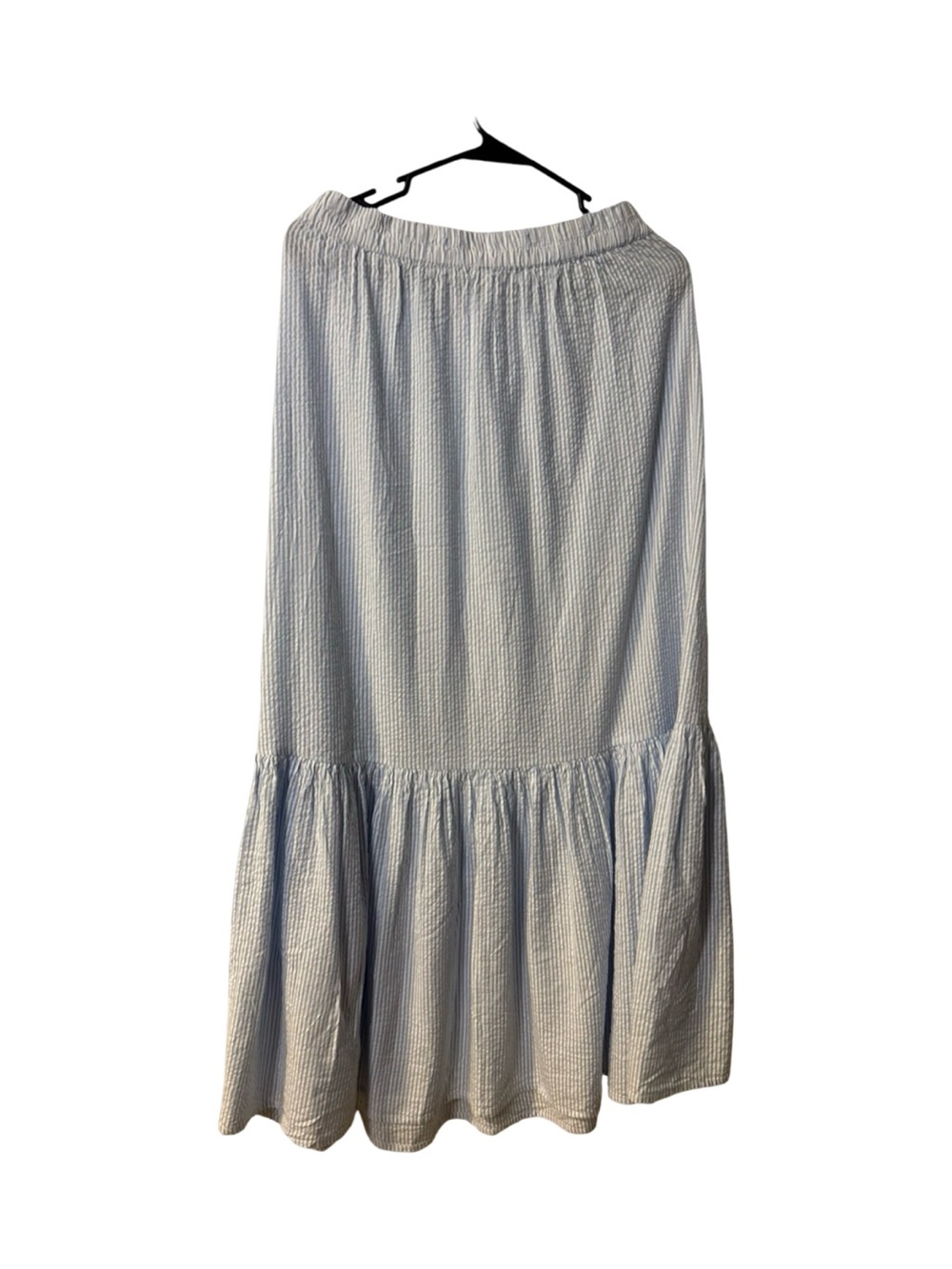 Light Blue Tiered Striped Seersucker Cottage Core Maxi Cotton Skirt Size Medium - Picture 3 of 7